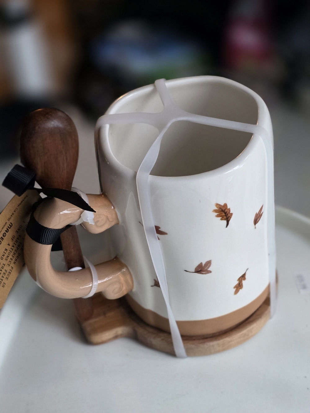 Rae Dunn White Ceramic Mug with Brown Accents - "Fall Is In The Air" - Picture 4 of 5